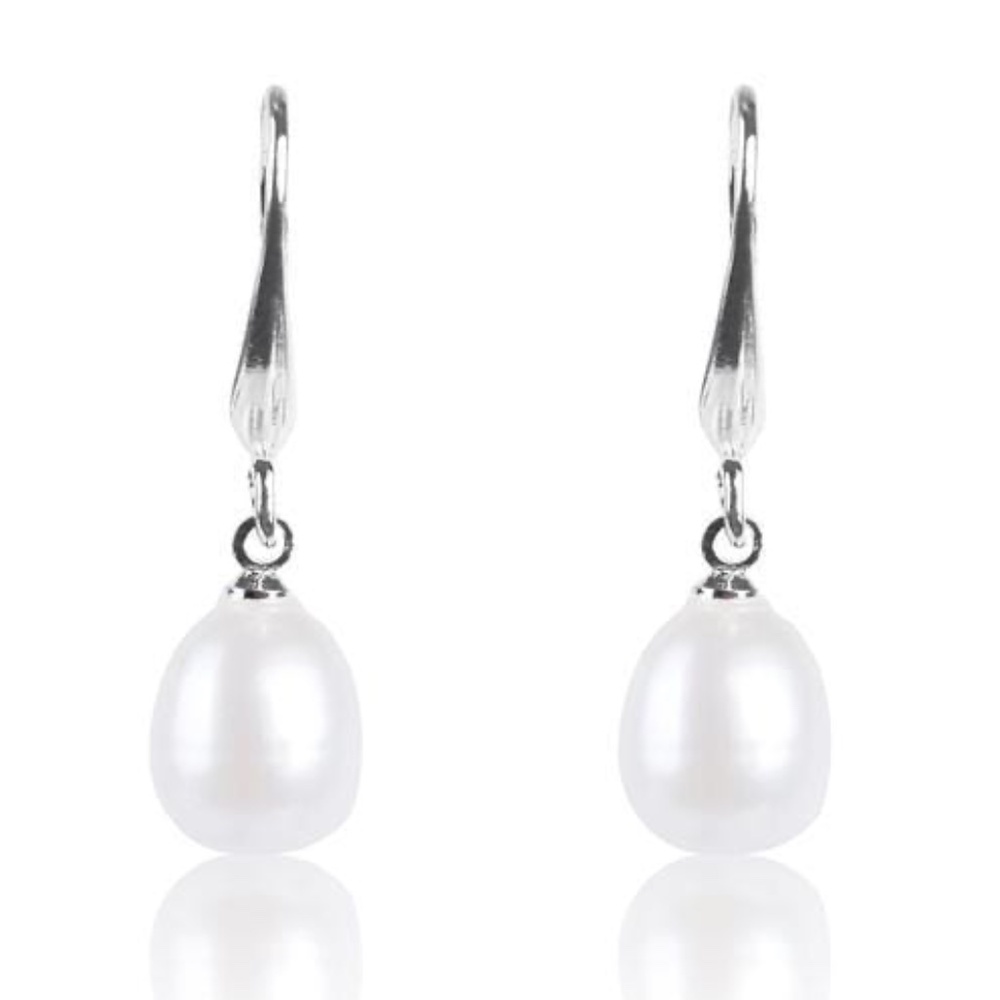 Womens Silver Plated Freshwater Cultured Pearl Dangle Earrings‎